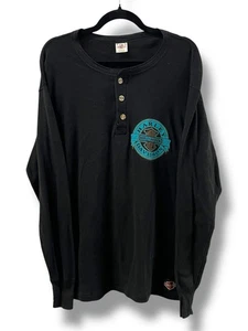 Vintage 80s Harley Davidson Henley Long Sleeve Shirt 3D Emblem Motorcycle Sz Med - Picture 1 of 6