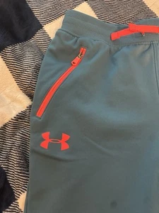 Under Armour Boys UA Pennant Pants, BLUE/NEON ORANGE Sz YOUTH MEDIUM - Picture 1 of 5