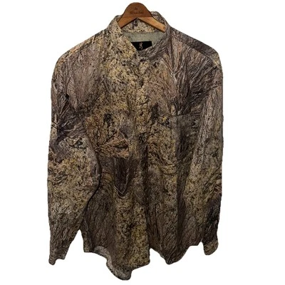 Vintage Browning Mossy Oak Brush Camo Long Sleeve Button Down Shirt Sz L Vented - Image 1 of 4
