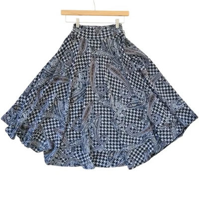 Falda Midi Susan Graver Cintura Alta Paisley Pata de Gallo Línea A Completa Academia M Foto 1 de 4