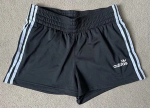 Adidas Shorts Ladies Size 6 Black 3 Stripe Gym Running Sports Casual Girls Wear - Picture 1 of 3