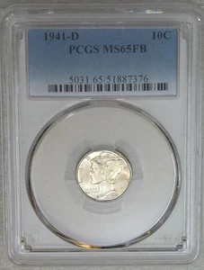 1941-D Mercury Dime PCGS MS65FB Full Bands Frosty White PQ Just Graded #J152Z - Picture 1 of 4