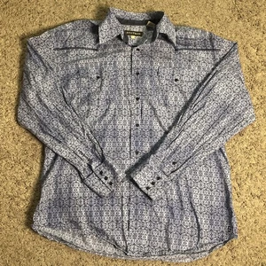 Stetson Button Up Long Sleeve Shirt Blue with Snaps Men Size Large L Geometric - Picture 1 of 10