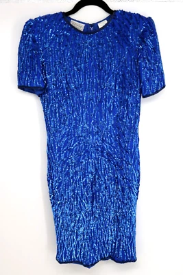 复古 Stenay 80 年代串珠丝绸连衣裙 6 码 — 第 1/4 张图片