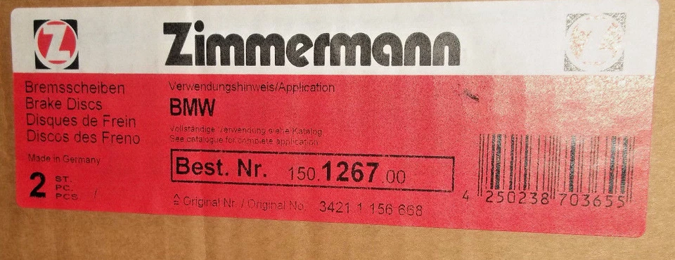 Rear Disc Brake Rotor (Pair) -  Zimmermann 150.1267.00 - Image 1 of 1