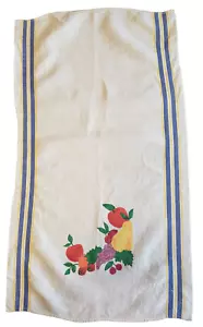 Vintage Tea Towel Kitchen Fruits Stamped Blue Yellow Border A32-32 # - Picture 1 of 2