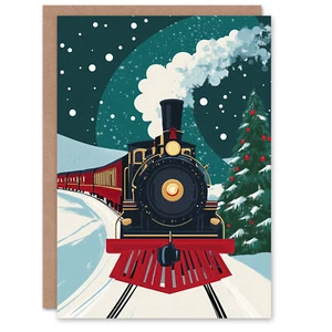 Polar Express Steam Train Decorated Tree Christmas Fun Gift Festive Xmas Card - Bild 1 von 6