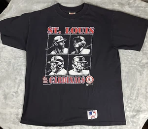 VTG St Louis Cardinals Shirt Mens XL Nutmeg 1989 Player Portrait Black Tee MLB - Picture 1 of 13
