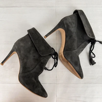 Joie Ciera Ankle Bootie Women US 9 EU 39 Gray Lace Up Fold Over Tassel Suede Y2K - Image 1 of 4