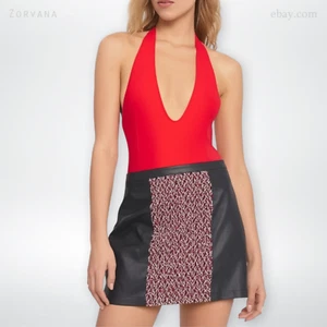 BCBG Max Azria Black Faux Leather Tweed Egyptian Style Mini Skirt | XS (26) - Picture 1 of 4