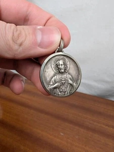 Medaillon Jesus Heiliges Herz Regina Dekor Carmeli O.R.N Sterling Silber 50er Jahre - Bild 1 von 4