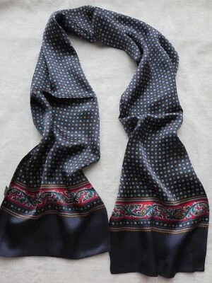 Мужской 100-процентный шелковый шарф винтажный шейный платок в горошек двухслойный галстук черный синий - Изображение 1 из 4