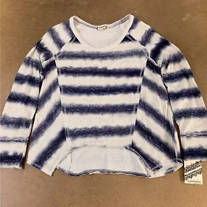 Eyeshadow Womens Sweatshirt Blue Striped Long Sleeve Raglan High Low Boho XL New - Picture 1 of 8