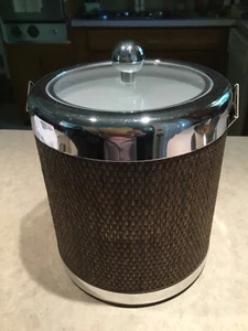 Vintage Mid Century Modern George Briard braun gewebter Vinyl Eiskübel - Bild 1 von 14