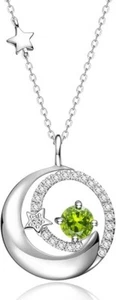Birthstone 925 Sterling Silver Moon Star Pndant Fine Jewelry Birthday Gift 16+2" - Picture 1 of 6