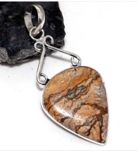 Picture Jasper 925 Silver Plated Gemstone Pendant Handmade + Fashion Earrings - Picture 1 of 12