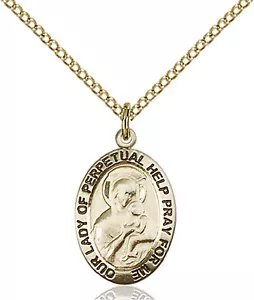 Collana con ciondolo medaglia Vergine Maria perpetuo aiuto riempito in oro 14 carati - Foto 1 di 1