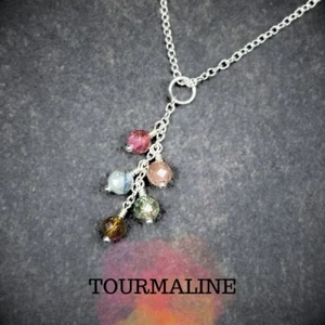 Collar de turmalina - Multi - Plata de ley 925 - Glicinia - Piedra de nacimiento WCN010 - Imagen 1 de 4
