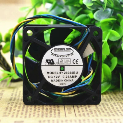 1PC EVERFLOW F126025BU 6CM 6025 12V 0.26AMP 4-wire temperature control fan