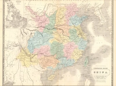 Mapa de China 1845 por A.K. Johnston ~ 25.8" x 21.2" Antiguo Color Pastel - Enorme Foto 1 de 4