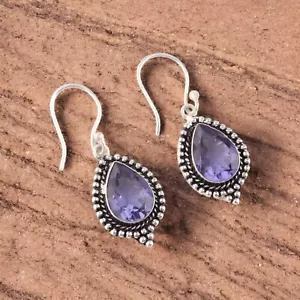 Natural Iolite Gemstone 925 Sterling Silver Earrings Jewelry For Birthday Gift - Picture 1 of 4