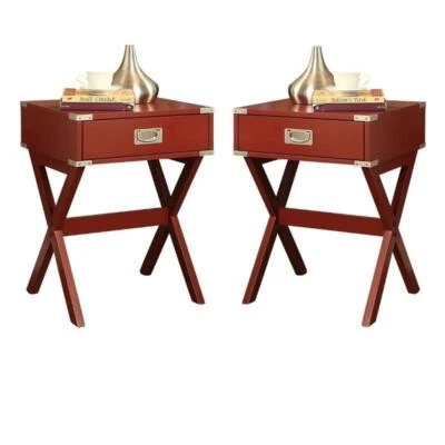 Home Square 2-Piece Furniture 1-Drawer Wood End Table Set in Red - Image 1 of 4