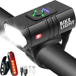 Mountain Bike Lights USB Rechargeable Bicycle LED Torch Front Rear Lamp Set - Picture 1 of 40