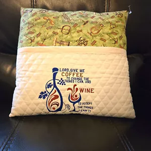 Lord Give Me Coffee/Wine Pocket Throw Pillow 14" X 14" - Picture 1 of 4