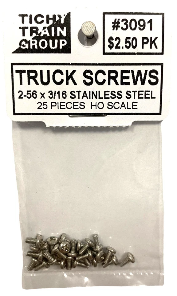 HO Scale Tichy Train Group 3091 2-56 x 3/16 Truck Mounting Screws pkg(25) - Image 1 of 1