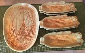 Vintage New Ceramic Corn On The Cob Serving Platter & 6 Individual Holders Set - Picture 1 of 11