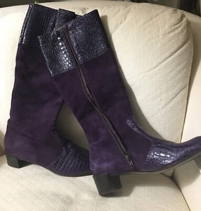 Leather Suede/ Animal Skin  1 1/2”Heel Boot Dark Purple Zip Italy Veto CuoIo  7 - Picture 1 of 12