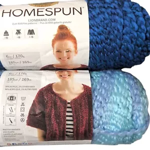 Lion Brand Homespun Yarn Blue 2 Skeins Waterfall | Montana Sky Acrylic Assorted - Picture 1 of 6