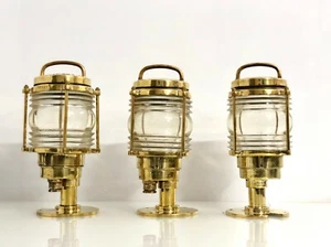 Lot de 3 lanternes marines nautiques vintage en laiton - lampes anciennes ins... - Foto 1 di 12