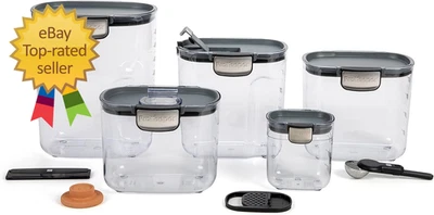 9-Piece Airtight Food Storage Container Set  Clear Plastic Flour and Sugar - Image 1 of 3