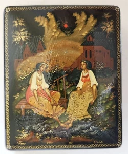 RUSSIAN PALEKH SCHOOL VINTAGE 1990 SIGNED BY ARTIST LACQUER BOX - Picture 1 of 10