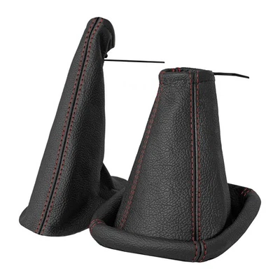 Borsa cambio + cuffia freno a mano per Opel Corsa B, Tigra A vera pelle cucitura rossa - Immagine 1 di 4