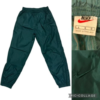 Vtg Nike GREEN Men Athletic JOGGERS Running Workout Gym Nylon TRACK Suit Pants L - Image 1 of 4
