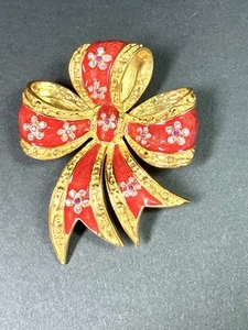 Joan Rivers Brosche rot Emaille & Strass Band goldfarben - Bild 1 von 5