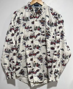 Chaps Ralph Lauren Hemd Herren XL Winter Village Print Urlaub Knopfleiste - Bild 1 von 4