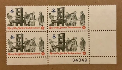 Sc #1476, Colonial Communications: Pamphlet Printing , 1973 8¢ Block, MNH, VF/XF - Image 1 of 2
