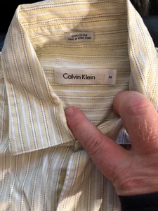 Camisa Calvun Klein 100% Algodón Med Verde Rayas Como Nueva con Bolsillo Armario Estudio - Imagen 1 de 3