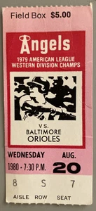 VTG 1980 California Angels vs. Baltimore Orioles Baseball Ticket Stub  Aug 20 - Picture 1 of 3