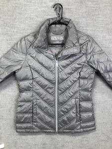 Kenneth Cole Reaction Jacket Womens Small Gray Down Puffer Chevron Quilted - Picture 1 of 10
