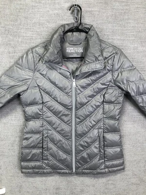 Kenneth Cole Reaction Jacket Womens Small Gray Down Puffer Chevron Quilted - Image 1 of 4