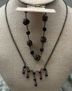 Antiguo brazalete racimo de plata 925 y collar con cuentas granate rojo púrpura LEER - Imagen 1 de 14