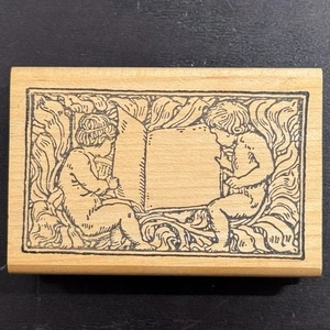 Sello Francisco niños con libro grande sello de goma 1993 montaje en madera - Imagen 1 de 6
