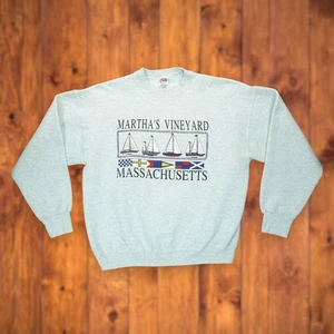 Sudadera Vintage Años 90 Martha's Vineyard Massachusetts XL Gris Cuello Redondo - Imagen 1 de 4