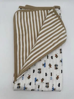 Carters Dog Gone Cute Baby Blanket Tan White Stripe Monkey Lion Car Security - Image 1 of 4