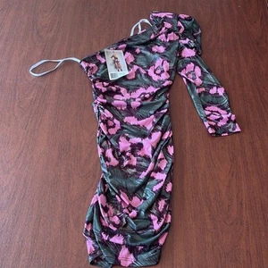 Forplay Bodycon One Sleeve Dress Pink Green Small - Picture 1 of 11