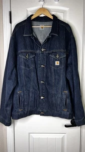 Carhartt Denim Jean Jacket Trucker Workwear J291 ABL Dark Blue Mens 3XL Tall - Picture 1 of 12